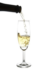 champagne pouring into a glass isolated