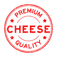 Grunge red premium quality cheese rubber stamp on white backgrou