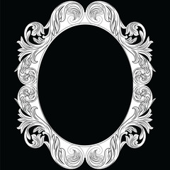 Vintage Imperial Baroque Rococo round frame. Vector French Luxury rich carved ornamented Wall Frame. Victorian wealthy Style structure