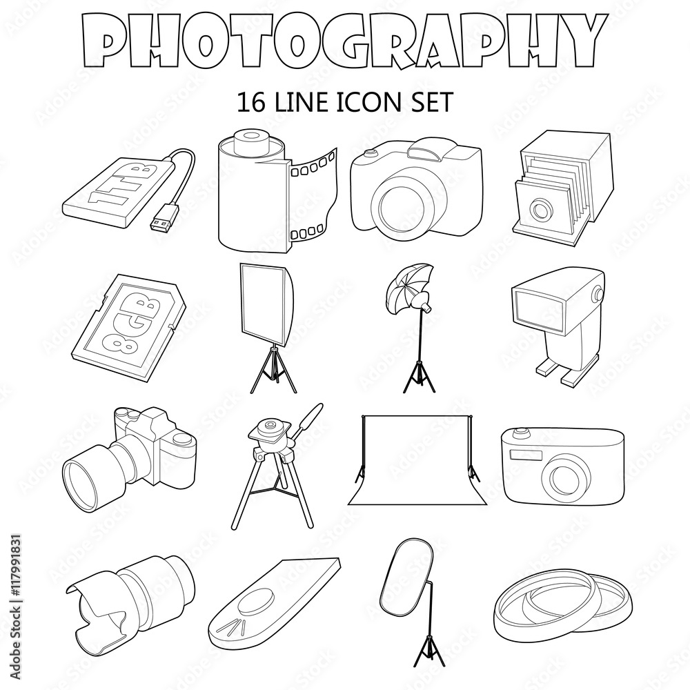 Aufkleber outline photography icons set. universal photography icons to use for web and mobile ui, set of basi