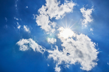 Blue sky with clouds and sun beautiful