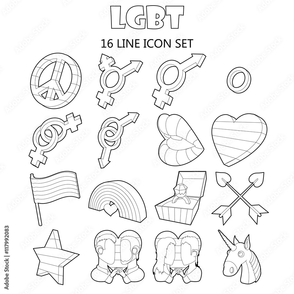 Poster outline lgbt icons set. universal lgbt icons to use for web and mobile ui, set of basic lgbt isolate