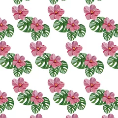 Fototapete Tropische Pflanzen Tropischer rosa Blumenmuster-Vektor. Exotischer Sommerblumenhintergrund