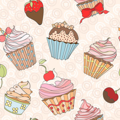 Cupcakes colorful seamless pattern