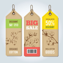 Vector tags for clothing template whith cotton.