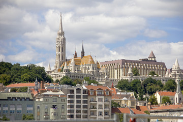 Buda Castle district and Matthias gothic style church, landmark of old city Budapest.