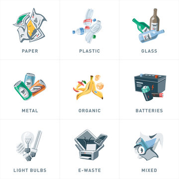 Isolated Trash Waste Recycling Categories Types