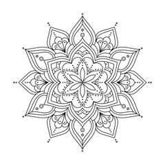 Outline Mandala for coloring book, anti-stress therapy pattern. Ethnic decorative round elements. Islam, Arabic, Indian, ottoman motifs. Hand drawn vector background. Oriental line ornament