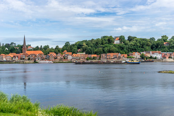 Fototapeta na wymiar Lauenburg, Germany - July 10, 2016: River Elbe and the Town Lauenburg
