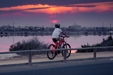 San Pedro del Pinatar, Spain - SEPTEMBER 2015: Cyclist on the Lake