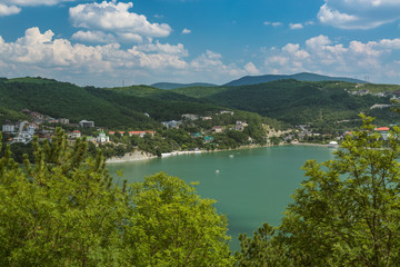 Fototapeta na wymiar Nice view of Abrau-Durso Lake in Caucasus mountains