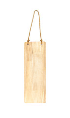 wooden hang tag with rope isolated on white background