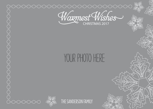Christmas, Holiday Photo Card Template with Vector Snowflakes - Warmest Wishes