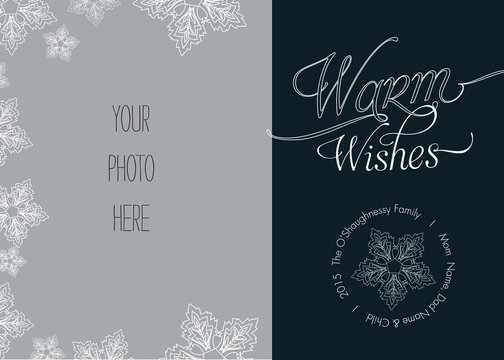 Christmas, Holiday Photo Card Template with Snowflakes - Vector