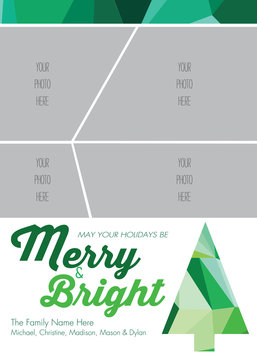 Christmas Greeting Card Template - Modern, Abstract Christmas Tree - Vector