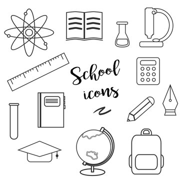 Line educational and science icons. Lineart school icons.