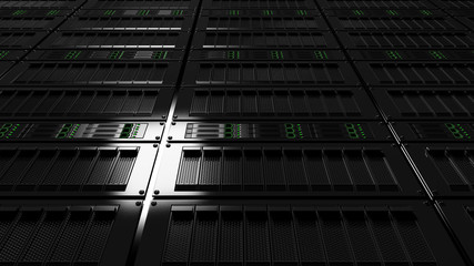 Server room low angle view. Version with no defocus. CGI