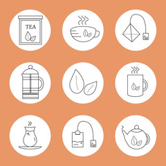 Tea set web icons. Vector illustration.