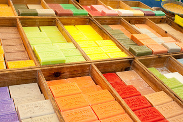 colorful and fragrant herbal soap market in France