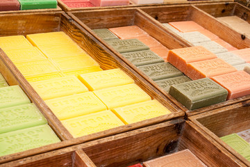 colorful and fragrant herbal soap market in France - 118000680