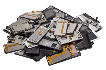  Heap of broken telephons isolated