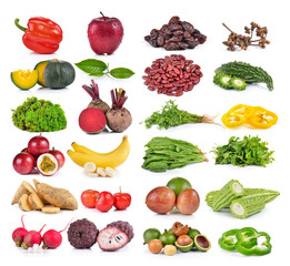 set of fruit and vegetable on white background