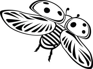 Ladybug, vector cartoon illustration, black and white style