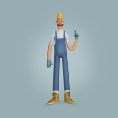 funny man character, a character builder, funny illustration, cartoon character builder in construction helmet
