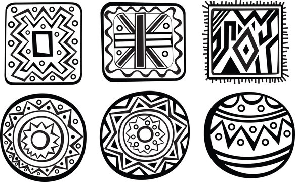 Set of African ornament. Black and white style