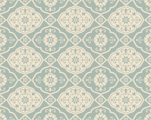 Antique seamless background 456 oriental Asian curve spiral flower kaleidoscope