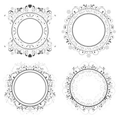 Set of vector decorative circles with floral pattern.
