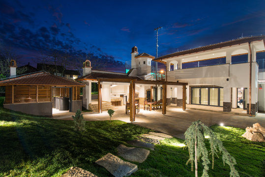 Night Scene Of Luxury Villa Exterior