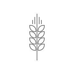 Wheat spike vector logo isolated on white, grain ear icon element for organic food design, outline thin line style black spica symbol