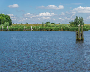 river landscape with poles