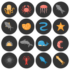 Vector cartoon sea underwater creatures icons