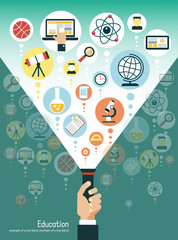 Human hand and icons of education