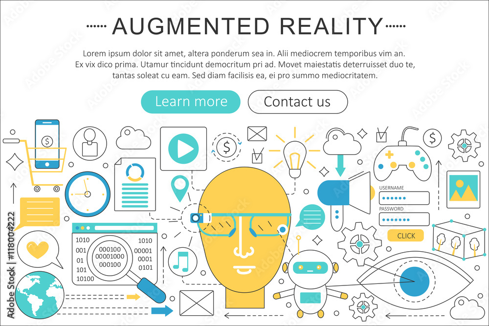 Aufkleber Vector elegant thin line flat modern Art design Augmented reality technology concept. Website header banner elements layout. Presentation, flyer and poster.