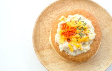 tuna and cheese on top the donut