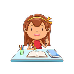 Happy girl homework
