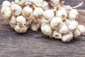 Garlic on a wooden floor