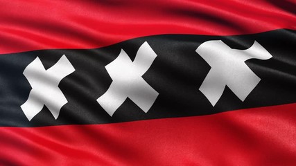 Seamless loop of the Amsterdam city flag waving in the wind. Highly detailed fabric texture. 