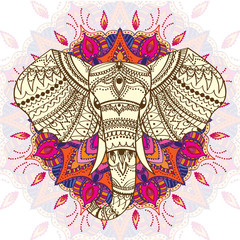 Greeting Beautiful card with Ethnic patterned head of elephant. Vector illustration. Use for print, posters, t-shirts or for any other kind of design . african indian totem tattoo design.