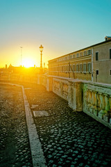 Sunset in Street in Old City of Rome in Italy