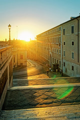 Sunset in Street in Old City in Rome in Italy