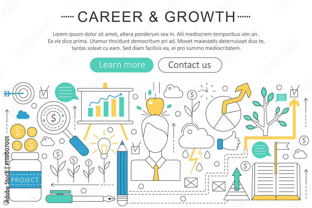 Poster vector elegant thin line flat modern career and growing concept. website header banner elements layo