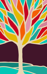 Plakaty  Abstrakcyjna ilustracja drzewa z kolorowymi gałęziami