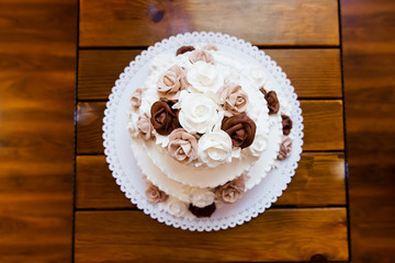 Wedding cake decorated with flowers