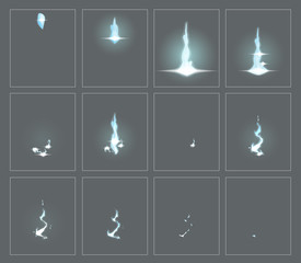 Lightning special effect fx animation frames sprite sheet. Electrical lightning thunderbolt frames for flash animation in games, video and cartoon.