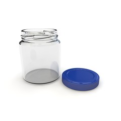 Empty open jar for baby food, purees, cereals, jams and other products