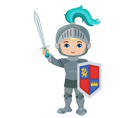 Vector Illustration of little knight isolated on white background.